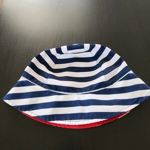 Striped Navy and White Reversible Bucket Hat with Red Trim